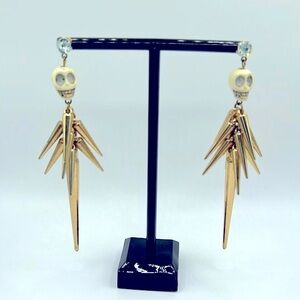 Edgy Gold Spike & Skull Dangle Statement Earrings - Goth/Punk
